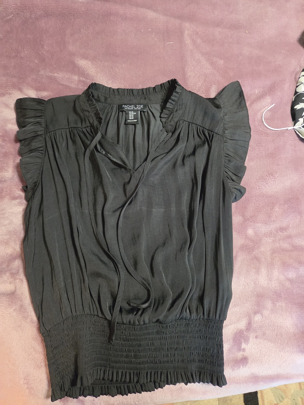 Rachel Zoe Black Ruffle Cap-Sleeve Blouse